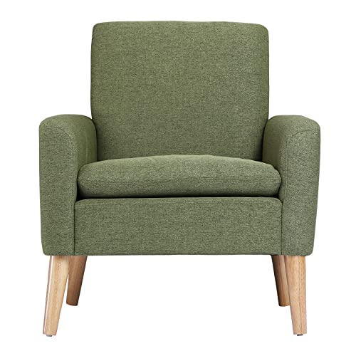 Lohoms Mid-Century Modern Fabric Accent Chair Single Sofa Comfy Upholstered Arm Chair Living Room Furniture (Green) #TOP2