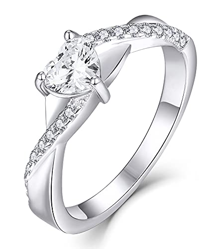 YL Bague de fiançailles avril Pierre de naissance blanche Oxyde de Zirconium Traverser Infini Solitaire coeur bague de mariage pour les femmes mariée (Taille...