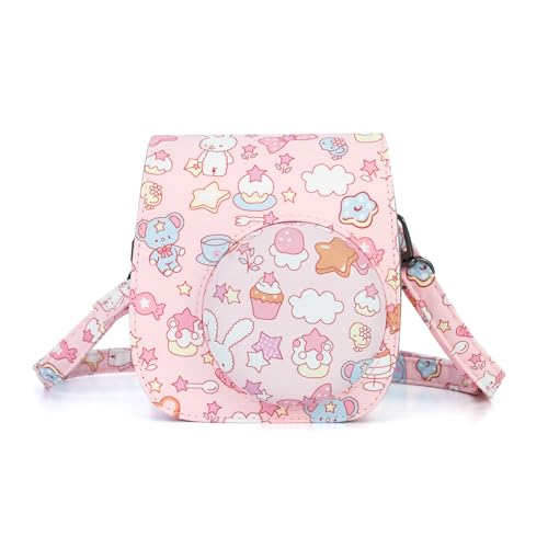 Coque Instax Mini 9 11 12 en cuir fini haut de gamme avec sangle et imprimé lapin