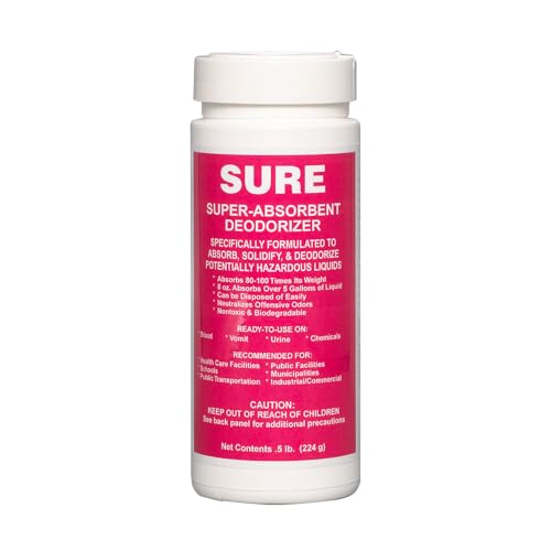 SURE: Vomit Absorbent Powder & Blood Absorbent Odor Control and Liquid Cleanup Solution with High-Capacity Absorbent and Deodorizer. Just 8 oz can absorb up to 5 gallons!