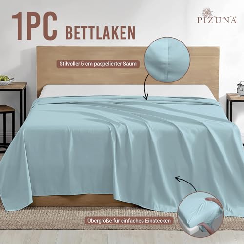 Pizuna Bettlaken 180x280 cm Baumwolle Babyblau 400 Fadenzahl – Ansicht 3