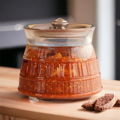 Image of Yera Clara Glass Jar with Slip-On Steel Lid | Multipurpose Storage Jar for Kitchen, Pantry & Tabletop | Ideal for Pickles, Sugar, Salt, Tea, Coffee | 390 ml Transparent Clear Glass (4)