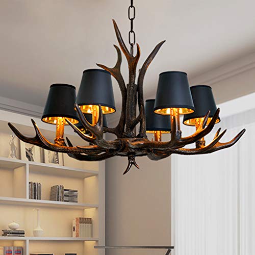 Vintage Lumière Pendante Résine Antlers Lustres Chaîne Réglable Hauteur Table Chandelier Corne De Cerf Lampe À Suspension Chambre Coucher Salon Salle...
