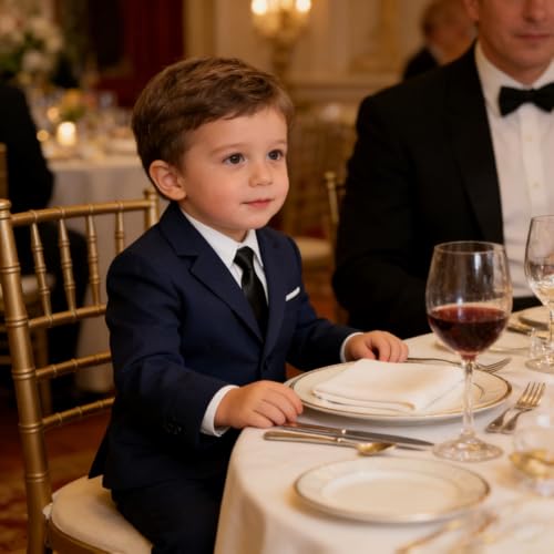 Image of Baby Boy Formal Suit for Toddler Infant Tuxedo Dress Suits | Little Gentleman, Wedding Ring Bearer Outfit, Vest Pants Long-Sleeve Shirt Tie, Birthday Party Christmas Prom, Classic