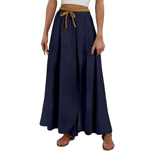 Jupe midi ample taille haute M en bleu foncé pour femme