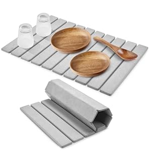 Large Stone Dish Drying Mats for Kitchen Counter, 24″(L)×16″(W) Collapsible Quick Dry Dish Drying Mat, Eco-Friendly Absorbent Diatomaceous Earth Mat for Dishes Bottles Cups, Match Any Countertop