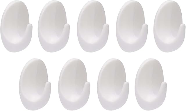 9 Pcs Wall Hooks Hold 1KG Heavy Duty Wall Hook White Self Adhesive Hooks for Bathroom Kitchen Hanging Coat Cloth Towel Robe