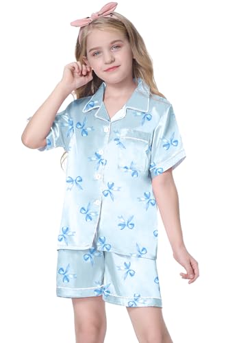 Image of Girls & Womens Satin Pajamas Set, Silk Button-Down Sleepwear 2 Piece Nightwear, 3 Years - Women XXL