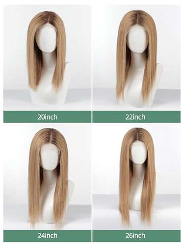 Image of 13 * 4 HD Glueless Human Hair Ombre Light Brown Lace Front Wigs for White Women Straight Wig Pre Plucked 180% Density Transparent (16inch)