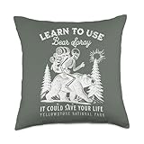 Yellowstone National Park Bear Spray Funny Hiking Camping Throw Pillow