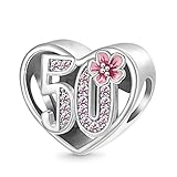 GNOCE Fabulous 50th Birthday Heart Charm 925 Sterling Silver Bead Charms for Bracelet Jewelry Birthday Gift For Women Girls Wife Daughter Fit Snake Chain Bracelets