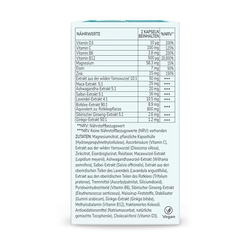 Health & Her Perimenopause - mit 800mg Rotklee, 500mg Yamswurzel, Eisen, Vitamin D3, B6 und B12, Maca-Extrakt für eine bessere Hormonbalance in den frühen Wechseljahren - Menopause 60 Kapseln