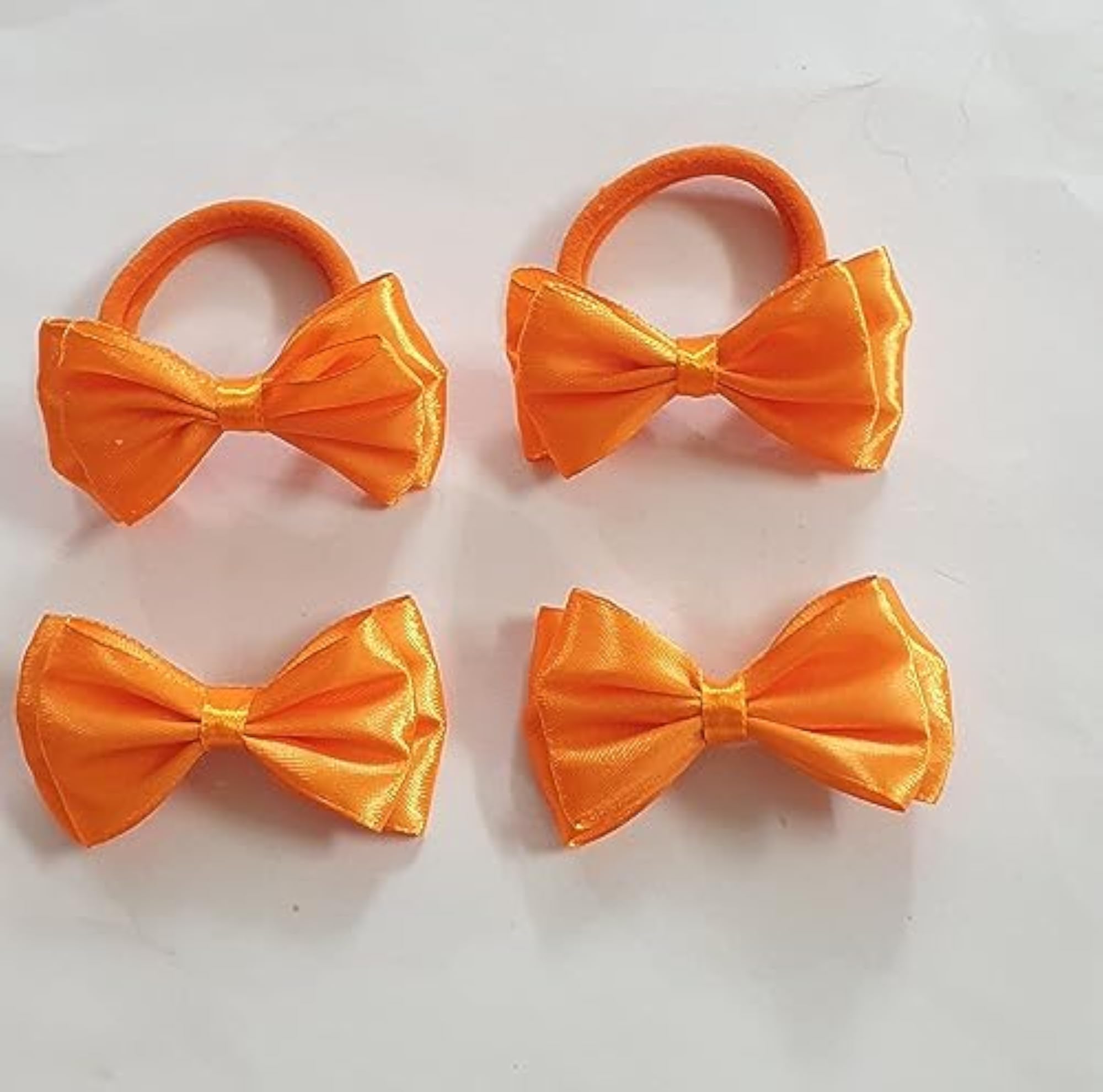Orange Colour Hair Accessories Set-4, Bow Hairclip & Ponytail Band