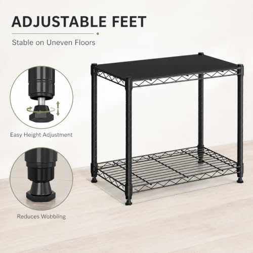 Image of Simple Deluxe 2 Tier Wire Shelving Unit, Heavy Duty Metal Storage Rack with Adjustable Feet, Stackable Tool-Free Utility Shelf for Kitchen, Laundry Room, Garage, Office, Black