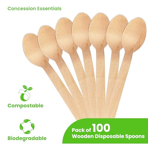 Concession Essentials CESPOON160-100CT Disposable Wooden Cutlery Spoons thumb #2