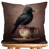Vintage Black Bird Design Throw Pillow Covers Home Decor, Gothic Pillowcase Cushion Cover for Bed Sofa Living Room, Car Indoor and Outdoor (Black Bird, 18x18inch)