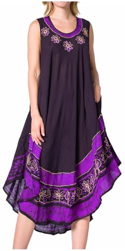 Sakkas A900 Batik Flower Caftan Tank Dress/Cover Up - Eggplant - One Size