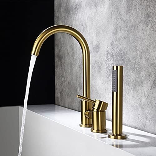 Jings Bathtub Faucet With Hand Shower, Single Handle 3 Hole Tub Faucet, Modern Deck Mount Bathroom Faucet, High Arc Bath Shower Mixer Tap,Black #TOP3