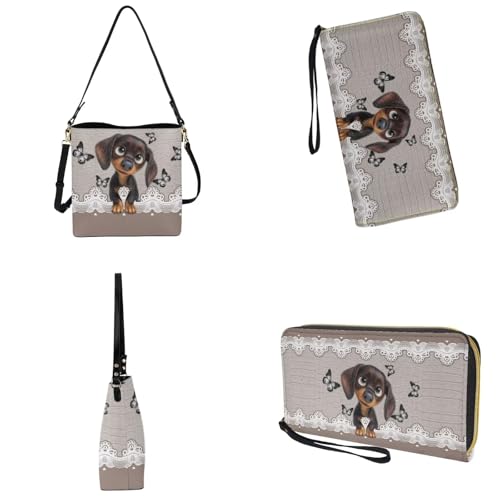 Image of Bucket Crossbody Bag Set for Women Lady, Leather Purse and Wallet Set Large Bucket Bag with Wallet