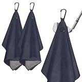 2 Pack Magnetic Golf Towels with Clips, Steel Wire Cleaning Cloth, Ultra Absorbent Microfiber, Waffle Pattern Golf Towel with Magnet for Men Women, Golf Accessories for Golf Bags, Carts or Clubs