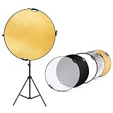 Selens 5-in-1 80cm Reflektor Fotografie Rund Faltreflektor + 200cm Lichtständer + ausziehbarem Halter, Tragebar Diffusor Gold/Silber/Weiß/Schwarz und Transparent Reflektor mit Griff