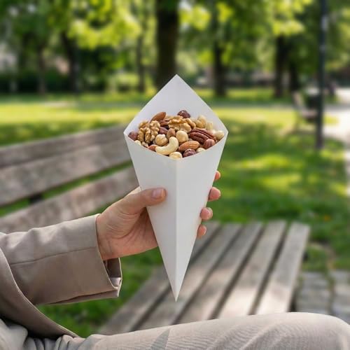 Restaurantware Conetek 11.5-Inch Eco-Friendly White Finger Food Cones: Perfect for Appetizers - Food-Safe Paper Cone - Disposable and Recyclable - 100-CT by Restaurantware - Image 4