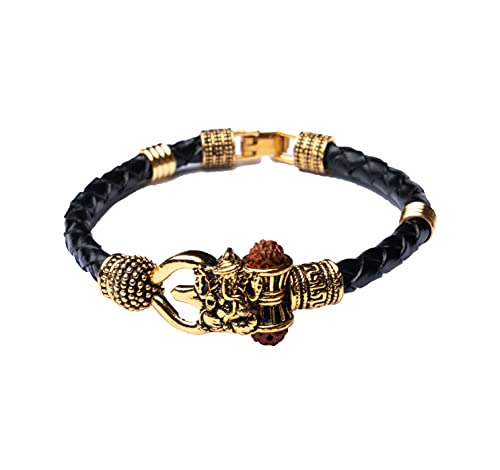 Wonder Care Rudraksha Shiv Om Trishul Damroo Kada for men, Lord Shiva Bahubali Cuff Bracelet for men, boys | Religious Brass Kada | Free size