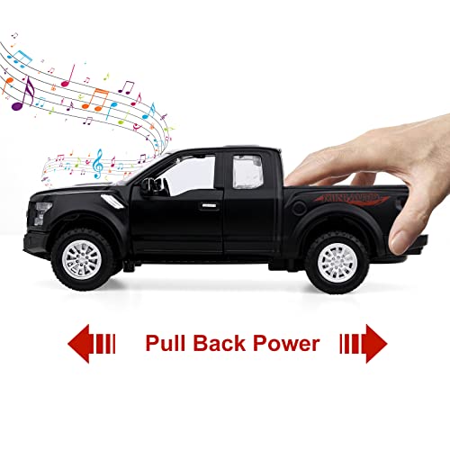 Sasbsc Toy Trucks F150 Raptor Toy Truck Pickup Truck Toys For Boys Diecast Metal Model Truck With Light And Sound Pull Back Car Toys For 3+ Year Old Kids (Black) #TOP1