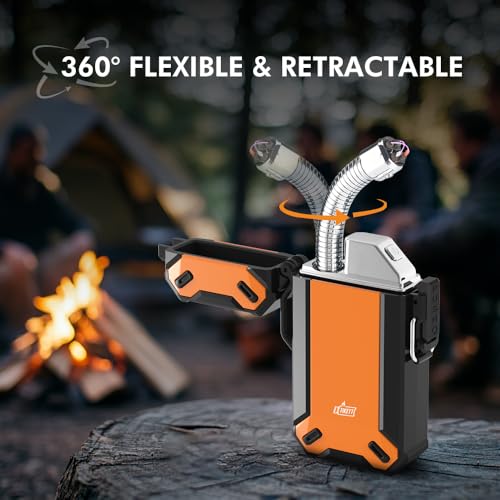 Dual Arc USB Rechargeable Electric Camp Lighter with Retractable Flexible Long Neck Waterproof Windproof Lighter for Outdoor, Grill and Candle (Orange) — view 2