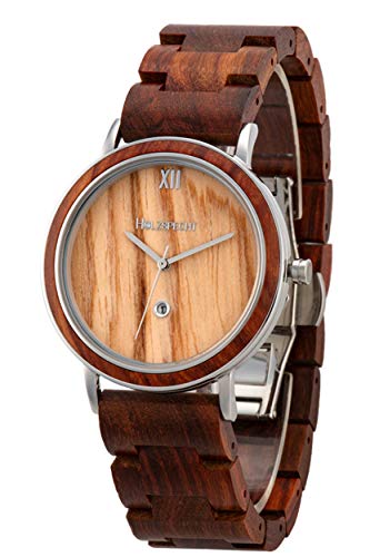 Preisvergleich Produktbild Holzspecht Holzuhr Feuerkogel Rotes Sandelholz / Olive / handgefertigte Armbanduhr aus Holz / Unisex