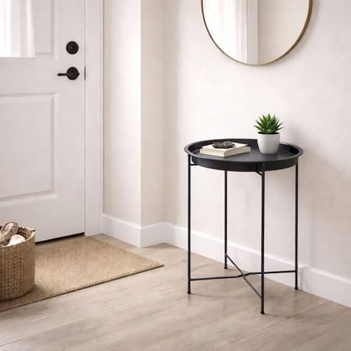 Image of Amazon Brand - Umi Round Metal Side Table for Living Room & Bedroom - Modern Bedside Table, Coffee Table, Corner Table with Sturdy Iron Frame, Black, 33x33x48-Small