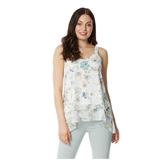 Roman Originals Kvinnor Lurex Blommig Överlägg Cami Top - Dam Smart Casual Day Party Semester Kryssning Tryckt Lång Asymmetrisk Strappy Ärmlös Väst Kamisol Toppar