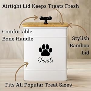 Dog Treat Container Airtight - 6 Inch Wide x 8 Inch Tall Iron Dog Treat Jar for Kitchen Counter with Airtight Bamboo Lid - 12 Cup Capacity Pet Treat Container - Doggie Cookie Jar - Big Treats Canister Dog Treat Container Airtight 6 Inch Wide x 8 Inch Tall Iron Dog Treat Jar for Kitchen Counter with Airtight Bamboo Lid 12 Cup Capacity Pet Treat Container Doggie Cookie Jar Big Treats Canister