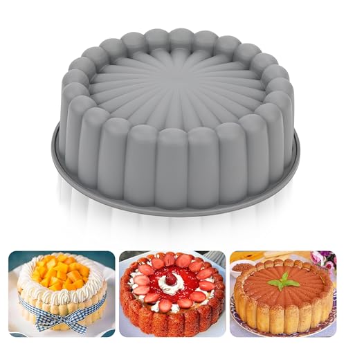Heveer Charlotte siliconen taartvormen anti-aanbaklaag ronde siliconen vormen herbruikbare taartvorm voor cheesecake flan brood bakvormen 20 cm grijs