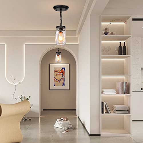 PUZHI HOME Glass Mason Jar Light Fixtures, 1-Light Kitchen Island Pendant Lighting Farmhouse Light Fixture Close to Ceiling Light for Kitchen Barn Farmhouse Dining Room Hallway Stairway - Image 4