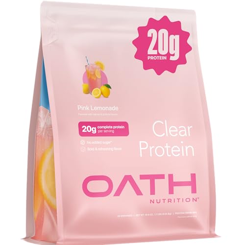 Oath Nutrition Clear Whey Isolate Protein Powder Pink Lemonade 20g Complete Protein per Serving No Added Sugar Grass-Fed 18 Servings