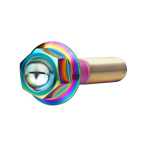 Image of Ti Screws M10 x 20 25 30 35 40 45 50 55 60 65 70 75 80 90 100mm 1.25 Pitch Titanium Flange Hex Bolt Pack of 4 (Rainbow, M10x55mm)