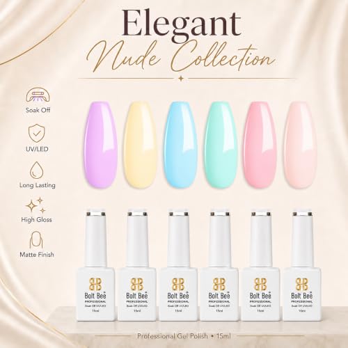 Image of Bolt Bee Gel Polish Kit Gel Polish Set,6 Colors Light Soft Sakura White Nude Spring Soak Off Nail Art Design Manicure Kit at Home (23)