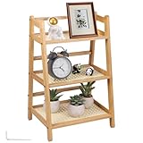 BAODBF 3 Etagen Tassenregal,28×21×43cm Kaffeebar für Tee,Kaffee,Bar,Stehend Küchenregal Arbeitsplatte,Matcha Station,Rattanweberei Rattan Regal für Küche,Büro & Zuhause(Holzfarbe)