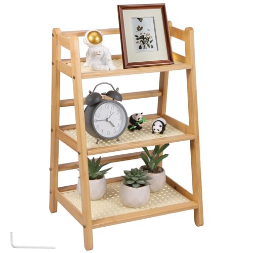 AULSAM Soporte para plantas para balcón, escalera de 3 niveles, escalera para plantas, estantería para plantas, soporte para flores de bambú, estantería de baño, estantería de baño, para oficinas