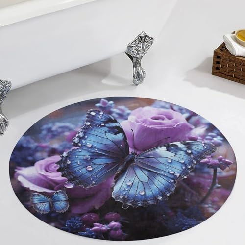 Tapis rond antidérapant motif rose violette style raffiné