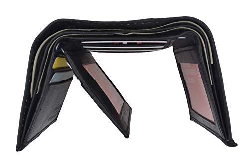 100% Genuine Leather Marshal Tri-fold Mens Wallet Black #1307CF4