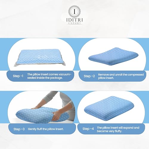 Image of Ergonomic Contour Pillow,Light Blue Memory Foam for Neck and Shoulder Relief, Breathable Jacquard Cover with Zipper, Orthopedic Bedding for Back and Stomach Sleepers,50x30x6 cm