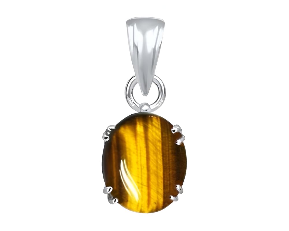PTM Sterling Silver Tiger Eye 3.25 to 10.25 Ratti or 3.00 to 9.50 Carat Natural Certified Astrological Gemstone 925 Bis Hallmark pendant for Men & Women