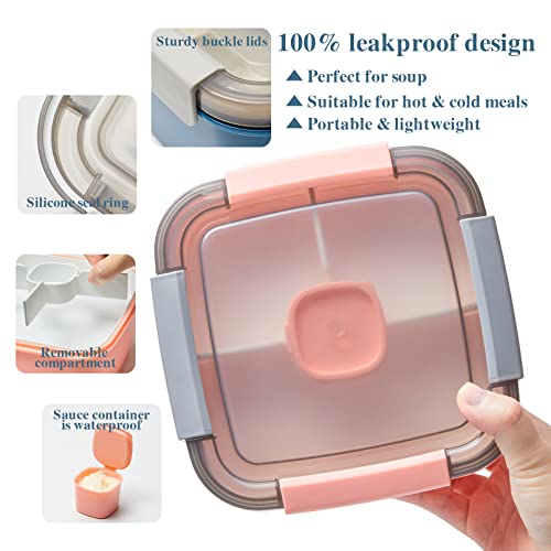 Salad Lunch Container,3 Pack Salad Container,52Oz&38Oz Bento Box,Leak Proof Lunch Container,Lunch Box Salad Bowl With 3-Compartment Bento-Style Tray Built-In 1-Sauce Container+1-Reusable Fork,Bpa-Free #TOP4