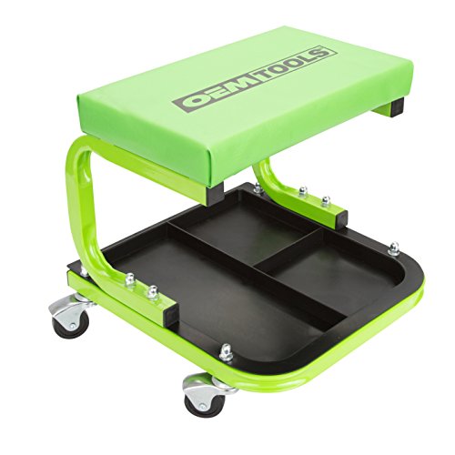 OEMTOOLS 24948 Cushioned Creeper Seat (with Tool Tray) | Comfortable Rolling Mechanic’s Seat with Ample Tool Storage – 11-1 2” x 12-1 2 Tool Tray | Rated for Up to 330 Lbs. | Green