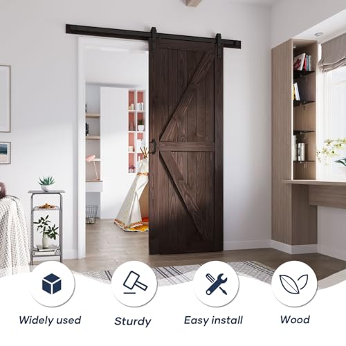 Image of FREDBECK 36 x 96 Brown Wood Barn Door with Hardware Included,K-Frame,Coffee