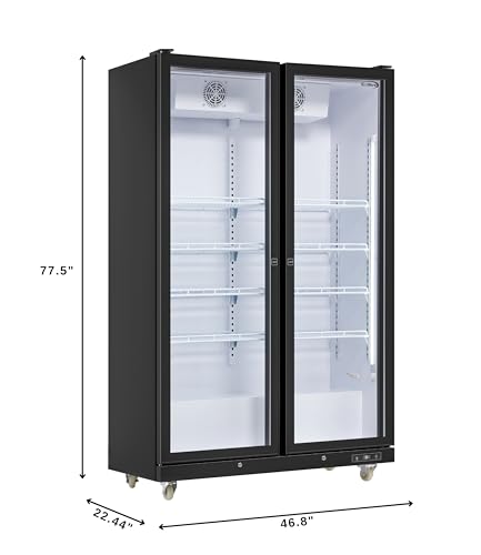 Image of KoolMore 47 in. Commercial 2 Fully Glass Door Merchandiser Refrigerator, 30 Cu. Ft. ETL Listed in Black (KM-MDR-2FGD)