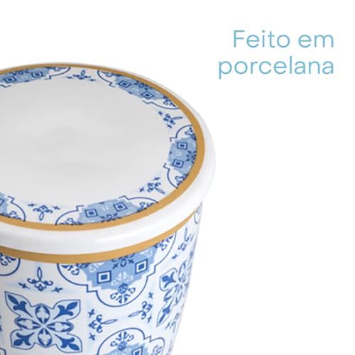 LYOR - Caneca de Porcelana Super White com Tampa e Filtro Lisboa Azul/Branca 310ml