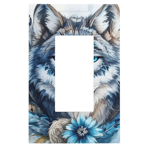 Placa de pared GFCI de lobo con ojos azules para interruptor basculante individual 2